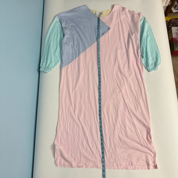 Vintage Full Length 100% Cotton Nightgown with 3/4 Sleeves Pink Blue Yellow - Picture 6 of 10